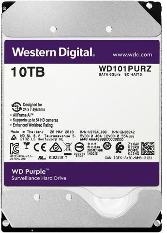 Жесткий диск WD Original SATA-III 10Tb WD101PURZ Purple (7200rpm) 256Mb 3.5"