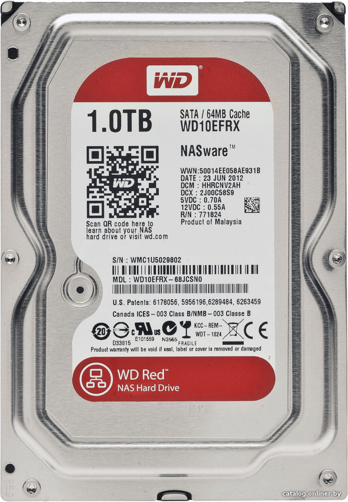Жесткий диск WD Original SATA-III 1Tb WD10EFRX NAS Red (5400rpm) 64Mb 3.5"