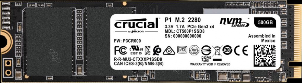Накопитель SSD Crucial PCI-E x4 500Gb CT500P1SSD8 P1 M.2 2280