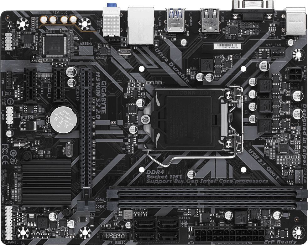 Материнская плата Gigabyte H310M S2 Soc-1151v2 Intel H310C 2xDDR4 mATX AC`97 8ch(7.1) GbLAN+VGA