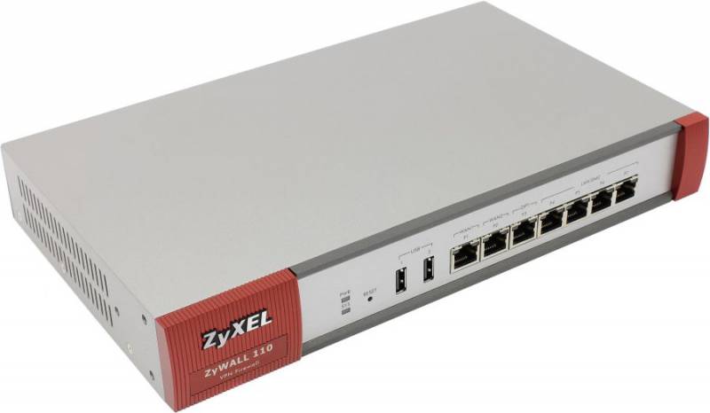 ZYXEL ZyWALL 110 7xGbE 2xWAN, 1 WAN/LAN/DMZ, 4xLAN/DMZ, 2xUSB c поддержкой 3G модемов, встроенный контроллер WLAN (от 2 до 34 точек доступа при активации специальной лицензии)