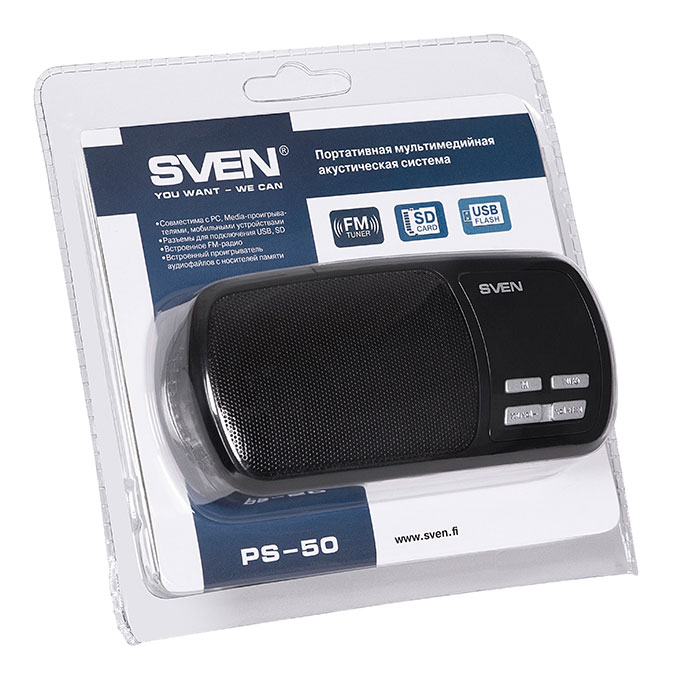 Колонка порт. Sven PS-50 черный 3W Mono BT/3.5Jack/USB (SV-0110PS50BK)