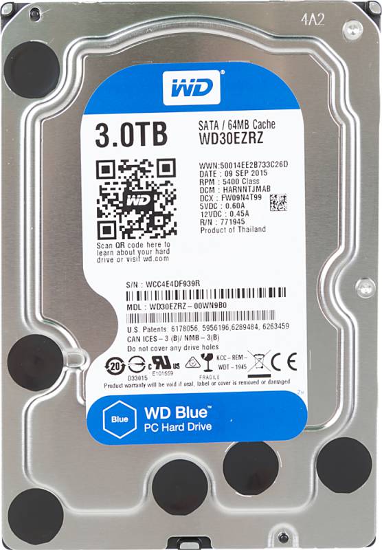 Накопитель на жестком магнитном диске WD Жёсткий диск WD Blue™ WD30EZRZ 3ТБ 3,5" 5400RPM 64МB (SATA-III)