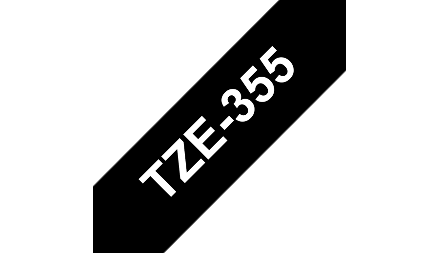 Лента Brother в кассете TZE-355 для печати наклеек белым на черном фоне, ширина 24 мм, длина 8 м