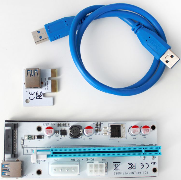 4PIN/6PIN/15PIN PCI-E x16 Riser board, w/PCI-E x1 Adapter (Lshaped), w/USB3.0 cable