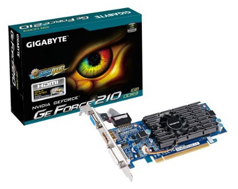 Видеокарта Gigabyte PCI-E GV-N210D3-1GI nVidia GeForce 210 1024Mb 64bit DDR3 590/1200 DVIx1/HDMIx1/CRTx1/HDCP Ret low profile