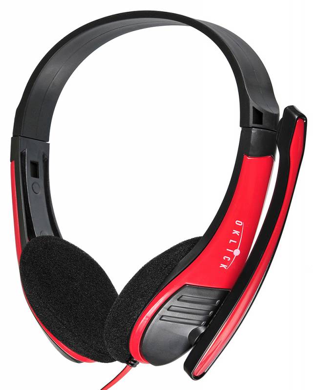 Наушники с микрофоном Оклик HS-M150 черный/красный 2.2м накладные оголовье (NO-003N)