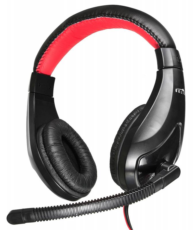 Наушники с микрофоном Оклик HS-L100 черный/красный 2м накладные оголовье (NO530)