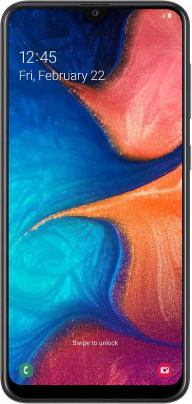Смартфон Samsung Galaxy A20 (2019) 32Gb, черный(6.4"/720x1560/3Gb/32Gb/2Sim/3G/4G/NFC/Android9)