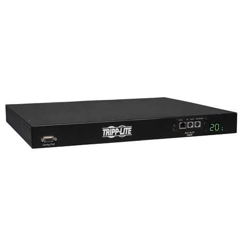 3.2-3.8kW Single-Phase ATS/Switched PDU, LX Platform Interface, 200-240V Outlets (8 C13 & 2 C19), 2 C20, 12ft Cord, 1U Rack-Mount, TAA