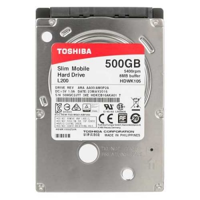 Жесткий диск Toshiba SATA-III 500Gb HDWK105UZSVA L200 Slim (5400rpm) 8Mb 2.5"