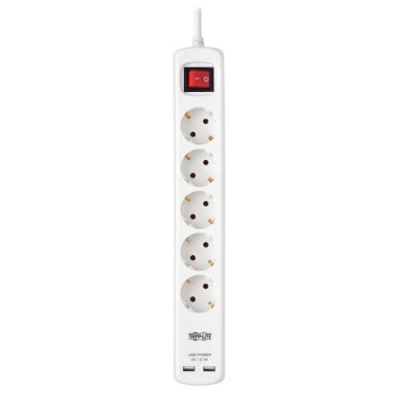 Блок розеток Tripp Lite 5-Outlet Power Strip with USB-A Charging - Schuko Outlets, 220-250V, 16A, 3 m Cord, Schuko Plug, White