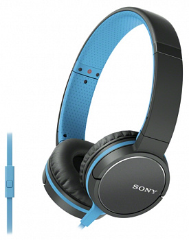 Наушники Sony/ накладные закрытые 5-25000Гц 1.2м gold 3.5мм 104дБ микрофон, поворотные чаши, синие