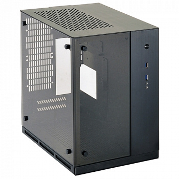 Aluminum PC case Lian Li PC-Q37WX, 2x USB 3.0, Tempered glass, Black, mITX
