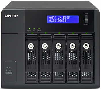 channel QNAP UX-500P USB 3.0 expansion enclosure, 5-tray w/o HDD, desktop. for TVS-x63, TS-x53, TS-x51.