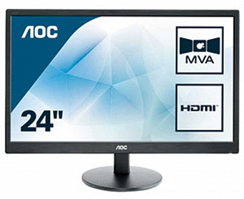 Монитор жидкокристаллический AOC Монитор LCD 23,6'' [16:9] 1920х1080 MVA, nonGLARE, 250cd/m2, H178°/V178°, 3000:1, 50М:1, 5ms, VGA, HDMI x2, Tilt, Speakers, Audio out, 3Y, Black